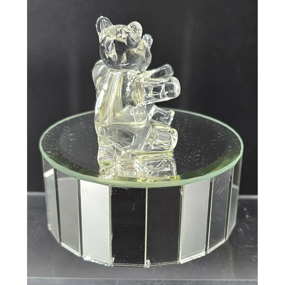 Vintage Music Box Rotating Glass Teddy Bear Mirror Works Collectible‎ Gift